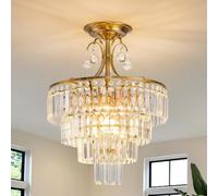 MSSIAN Gold Crystal Chandelier Fixture Modern Semi Flush Mount Ceiling Light Ceiling Lighting for Bedroom Living Room Kitchen Hallway Dining Room,E14 x 4 -Lights D39cm x H50cm