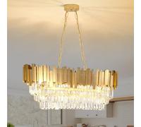 MSSIAN Gold Modern Chandeliers Oval Crystal Chandeliers Light Fixture K9 Crystal Fixture E14, Large Hanging Ceiling Light Fixtures for Dining Room Living Room Entryway L80CM