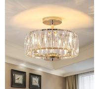 MSSIAN Gold Modern K9 Crystal Chandelier Contemporary Round Ceiling Light Fixture,Small Flush Mount Chandelier Round E14*3Light Pendant Lighting for Living Room Dining Room Bedroom Entryway W32cm