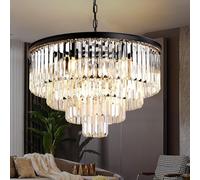 MSSIAN Modern Black Crystal Chandelier E14 Base 9 Lights,Small Flush Mount Chandelier Ideal Round Dimmable Pendant Lighting for Dining Room Living Room Bedroom Foyer Kitchen Island W60CM