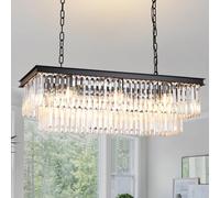 MSSIAN Modern Black Crystal Chandelier, Rectangular Ceiling Light Large Hanging Pendant Fixture for Living Room Dining Room Foyer Bedroom, L80cm Contemporary Luxury Crystal Lighting E14 Socket
