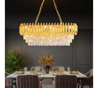 MSSIAN Modern Crystal Chandeliers 3-Tier K9 Oval Crystal Chandeliers Light Fixture Rectangle Gold Ceiling Light Fixture for Dining Room Living Room Bedroom Entryway E14*8Light