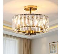 MSSIAN Modern Gold Crystal Chandelier Round Small Luxury Ceiling Light Fixture with E14-3 Lights Pendant Hanging Light for Living Room Dining Room Bedroom Foyer Hallway Kitchen W32CM