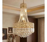 MSSIAN Modern Gold Empire Crystal Chandelier, Luxury Contemporary Oval Large Hanging Ceiling Light E14*6 Lights, 35.4 Inches Adjustable Chain, Dimmable for Staircase Kitchen Hallway D42cm