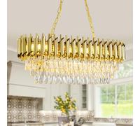 MSSIAN Modern Gold K9 Crystal Chandelier, Rectangular 8-Light E14 Socket Ceiling Fixture, Luxury Hanging Lighting for Dining Living Room Bedroom L80CM