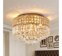MSSIAN Modern Luxury Gold Crystal Ceiling Light, 5 E14 Lamps, Adjustable Lighting, Suitable for Modern Round Lighting fixtures D42cm in Living Room Dining Room corridord Bedroom