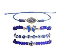 MSSIEJEW 3pcs Evil Eye Adjustable Woven Blue Chain Beaded Good Luck Amulet Bracelet Set - Handmade Crystal Charm for Women Men Friendship Jewelry, L, Crystal, no gemstone