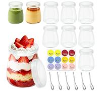 Mssushi 10Pcs 200ml Yogurt Pudding Glass Jars with Lids,6oz Yoghurt Pots with Spoons,Reusable Mini Clear Chia Pudding Cups Leak-Proof for Yogurt Making,Milk,Jams,Pudding,Mousse,Overnight Oats,Spice