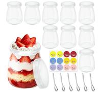 Mssushi 10Pcs Yogurt Pudding Glass Jars with Lids,200ml Yoghurt Pots with Spoons,Reusable Mini Clear Chia Pudding Cups Leak-Proof for Yogurt Making,Milk,Jams,Jelly,Pudding,Mousse,Overnight Oats,Spice