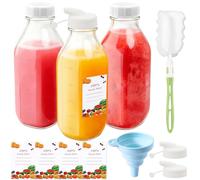 Mssushi 3 Pack Glass Juice Bottles with Lids 1000ml,Square Wide Mouth Glass Milk Bottle for Smoothies,Juice,Milk,Homemade Beverages,Hot Cold Drinks,Juicing Bottles with Pour Spout