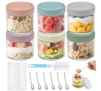 Mssushi 6 Pcs Overnight Oats Jar, 12OZ Glass Jars with Airtight Screw lids Leakproof, Overnight Oats Container for Cereals Milk Fruit Sauce Snacks Juice Spice Sugar Coffee Tea, 6 Colors (350 ML)