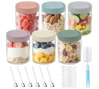 Mssushi 6 Pcs Overnight Oats Jars 480ML/16OZ, 6 Colors Glass Jars with Spoons, Overnight Oats Container with Airtight Screw lids Leakproof for Homemade Yogurt Cereals Milk Fruit Salad Jam Pudding