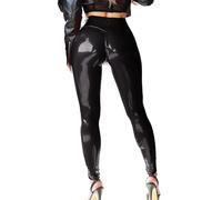Mstaad Patent Faux Leather Leggings for Women High Waisted Butt Lifting Lacquer Pleather Latex Shiny Pants Concert Outfits, Black, S