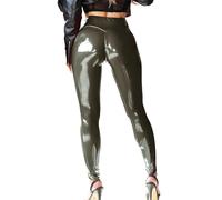 Mstaad Patent Faux Leather Leggings for Women High Waisted Butt Lifting Lacquer Pleather Latex Shiny Pants Concert Outfits, Bronze Green, XL