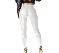 Mstaad Patent Faux Leather Leggings for Women High Waisted Butt Lifting Lacquer Pleather Latex Shiny Pants Concert Outfits, Angel White, S