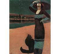 MSTECO Classic Famous Artwork Modern Canvas Painting Slim Woman with a Cat by Geza Farago for Office Decor 60x90cm
