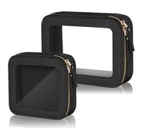 MSTONAL Clear Makeup Bag with Zipper, Black, Mini+Medium, Fashion