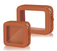 MSTONAL Clear Makeup Bag with Zipper, Brown, Mini+Medium, Fashion