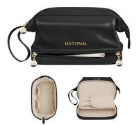 MSTONAL Double Layer Makeup Bag with Zipper, Black, L