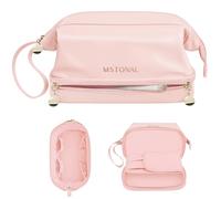 MSTONAL Double Layer Makeup Bag with Zipper, Pink, M