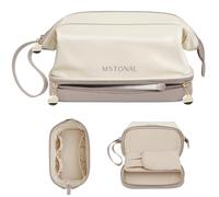 MSTONAL Double Layer Makeup Bag with Zipper, Sand Beige, L