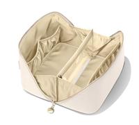MSTONAL PU Leather Open Flat Makeup Bag with Divider and Handle, Beige, M, Fashion