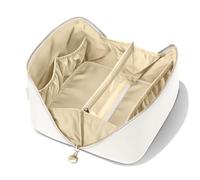 MSTONAL PU Leather Open Flat Makeup Bag with Divider and Handle, lvory White, M, Fashion