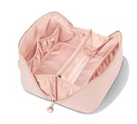MSTONAL PU Leather Open Flat Makeup Bag with Divider and Handle, Pink, M, Fashion