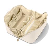 MSTONAL Travel Makeup Bag, Large Capacity Cosmetic Bags for Women, Waterproof Portable Pouch Open Flat Make up Organizer Bag with Dividers and Handle, Toiletry Bag for Essentials, L Beige, L, Fashion