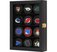 Mstrse 12 Hockey Puck Display Case Puck Holder Wall Mount Cabinet Stand Shadow Box with Glass Door Lockable
