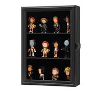 Mstrse Action Figure Display Case Wall Mount - Wood Cabinet for Minifigures Action Figures - Lockable Metal Lock with Real Glass Door for Mini Toys,Collections and Stone Rock, Black