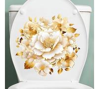 MSTZA 30 * 30cm 4pcs Golden Flower Plants Bathroom Toilet Seat Lid Cover Decals Stickers Funny Toilet Seat Stickers For Lid Bathroom Wall Stickers