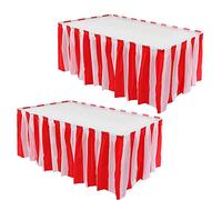 MSUIINT 2PCS Red & White Striped Table Skirt Circus Theme Table Skirt,Halloween Party Theme Carnival Table Skirt Decoration for Birthday Party