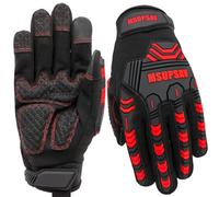 MSUPSAV - Heavy Duty PU Leather Work Gloves, Impact Protection, High Dexterity, Vibration Reduction, Touchscreen, Large, Red and Black