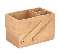 MSV - 2 Tier Makeup Organizer - ISALYS Range - Eco-friendly Bamboo - Storage Box for Cosmetics, Accessories and Hygiene Products - Beige