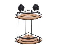 MSV 2 Tier Suction Cup Corner Shower Caddy Caddy Bamboo and Matt Black Steel