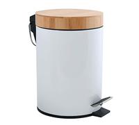 MSV Aza Cosmetic Bin 3 Litres Stainless Steel Bamboo with Soft-Close Mechanism and Inner Bucket White