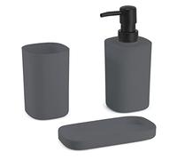 MSV Bad Accessories Lona Soap Dispenser/Soap Dish/Toothbrush Tumbler Set of 3 Anthracite Matt