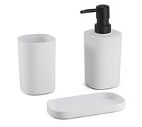 MSV Bad Accessories Lona Soap Dispenser/Soap Dish/Toothbrush Tumbler Set of 3 Matt White