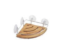 MSV Bamboo and Stainless Steel Corner Shower Shelf with Suction Pads, Silver