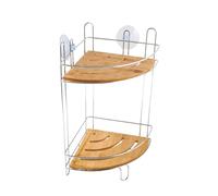 MSV Bamboo/Chrome Corner Shower Caddy with 2 Levels, Silver/Brown