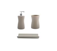 MSV Bathroom Accessories Ceramic 3-Piece Dispenser, Soap Dish, Toothbrush Tumbler Palma Taupe