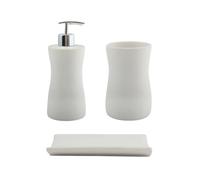 MSV Bathroom Accessories Palma Ceramic Soap Dispenser/Soap Dish/Toothbrush Tumbler Set of 3 White