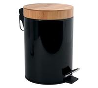 MSV Bathroom Bin 3 Litre Stainless Steel and Bamboo with Soft-Close Mechanism and Inner Bucket Aza Bathroom Bin, Black