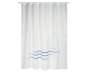 MSV Cotexsa Premium Anti-Mould Textile Shower Curtain - Anti-Bacterial, Washable, 100% Waterproof, with 12 Shower Curtain Rings - Polyester, Bath White 180 x 200 cm - Made in Spain