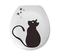 MSV Design Toilet Seat with Soft-Close Mechanism, Fast Fix/Quick Attachment, Attachment with Push of a Button, Toilet Seat with Cat Design White