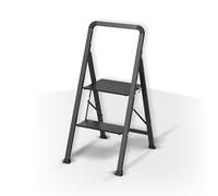 MSV, Folding Step Stool with 2 Steps, Lightweight, Steel, Maximum 150 kg, Non-Slip Coating for Steps, Rubber Feet, Compact, 47.5 x 42.5 x 85 cm, Matt Black