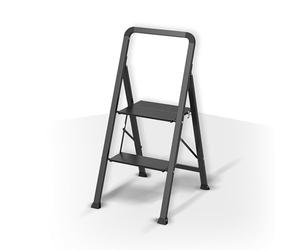 MSV, Folding Step Stool with 2 Steps, Lightweight, Steel, Maximum 150 kg, Non-Slip Coating for Steps, Rubber Feet, Compact, 47.5 x 42.5 x 85 cm, Matt Black