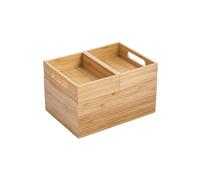 MSV - ISALYS Stackable 3 Compartments Multi-purpose Organizer Box - Natural Bamboo Storage for Cosmetics, Jewellery, Supplies or Accessories - Beige