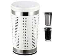 MSV laundry basket laundry basket laundry collector laundry chest with seat cushion round, 60.5 cm height, metal, white